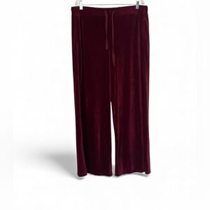 Lou & Grey LOFT Velvet Wide Leg Pants XL Burgundy Pull On Soft Lounge Velveteen